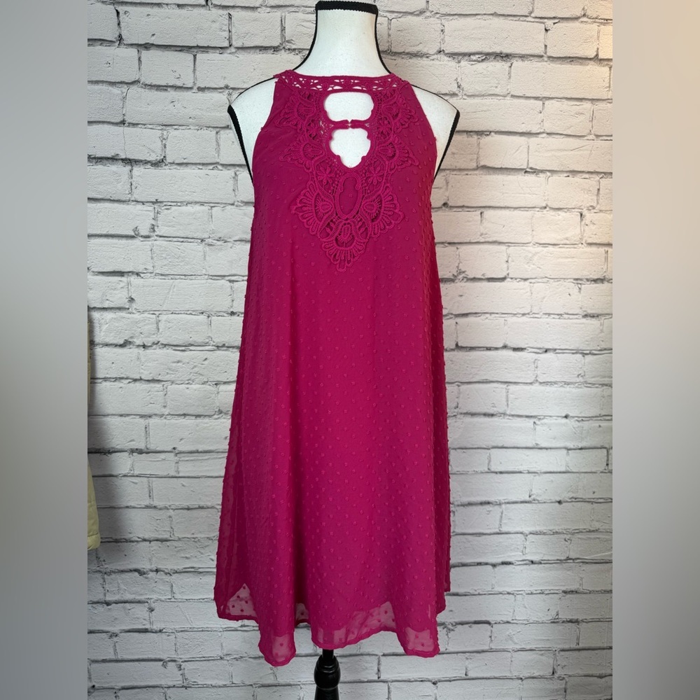Jun & Ivy Francesca’s Pink Crochet Dress Swiss Dots Sleeveless Boho Size Small